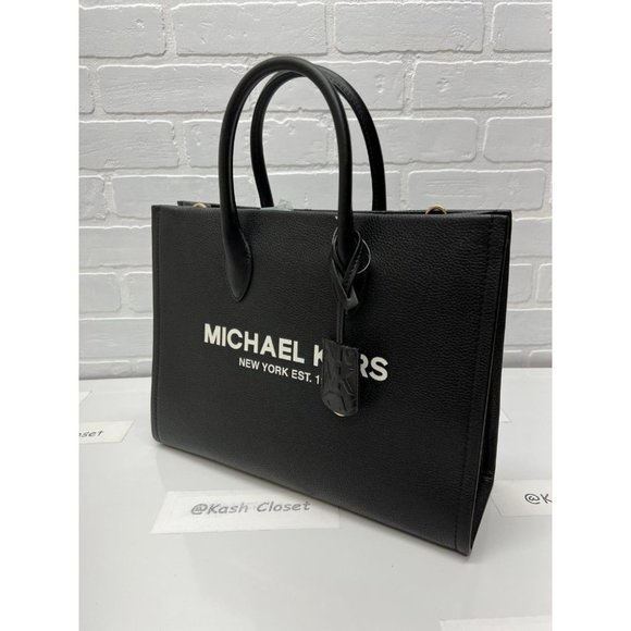 Michael Kors MK Mirella Medium Pebbled Leather Tote Bag - Black - Picture 3 of 12